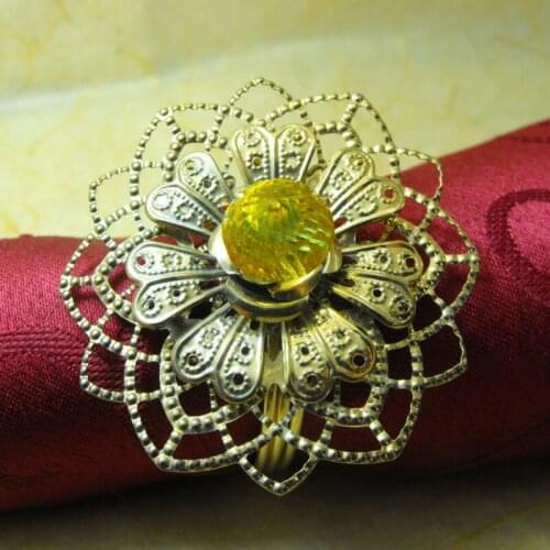 Metal flower with crystal napkin rings