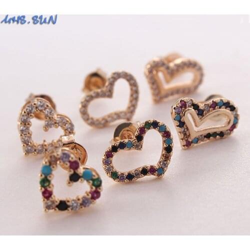 MHS.SUN Luxury Design Mosaic Zircon Heart Earrings Vintage Gold Plated Women/Girls Stud Earrings Fashion CZ Ear Jewelry 1Pair
