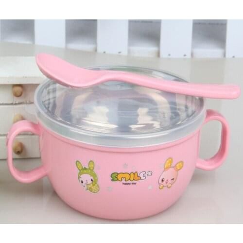 1pc Kids Cute Cartoon Stainless Steel Bowl With Spoon Newborn Baby Feeding Training Bowl Childrens Tableware Ecological Dishes