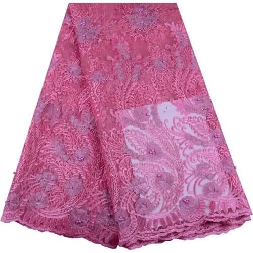 Fashion African Lace Fabric 2019 High Quality Lace 3D Flower Lace Fabric Beautiful Beads Lace For Nigerian Wedding Dress 1530