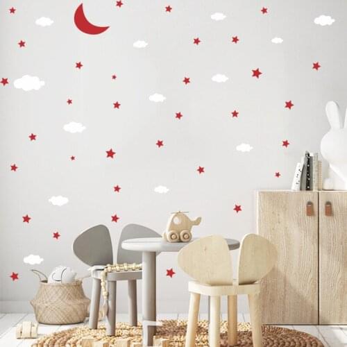 Moon Cloud Stars Wall Stickers Living Room Wall Decoratioon Aesthetic Boy Girl Kids Bedroom Decor Cartoon DIY Wallpaper