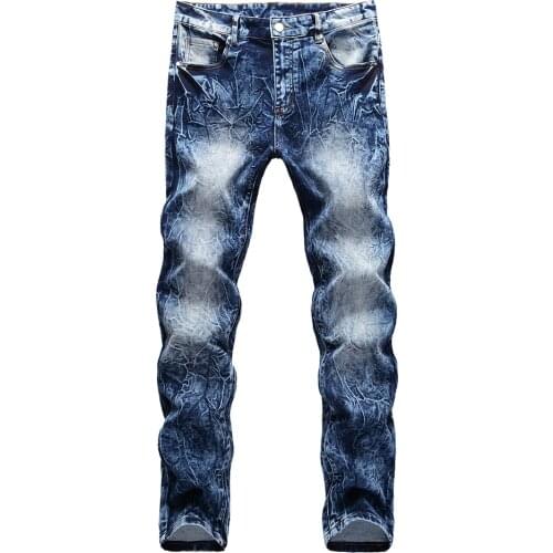 Mens Tie and Dye Snow Washed Stretch Denim Jeans Trendy Cotton Slim Straight Pants Trousers