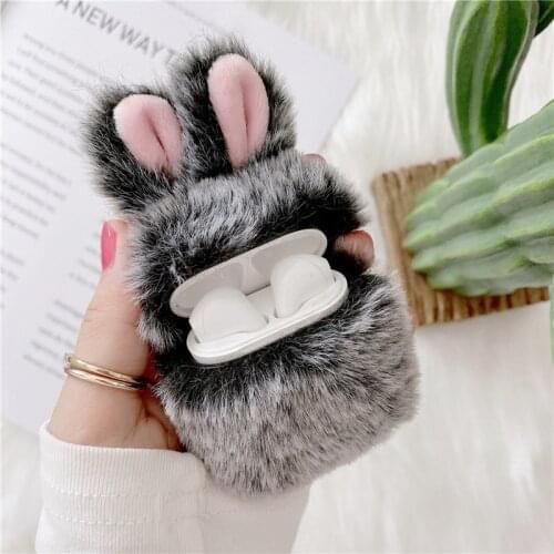 Soft Rabbit Ear Fur Case For Apple Air Pods 1 2 3 Wireless Charging Fluffy Box With Carabiner Plush Cover For Airpods Pro Case