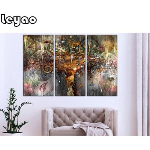3 Piece A Set Gold Tree 5d Diy Diamond Painting full square/round drill Tribe Wall Art Painting for Living Room Home Decor