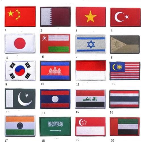 Japan Philippines Laos Korea Tukey Israel Indonesia Cambodia embroidered Thailand Asia Countries flags patch for clothes badge