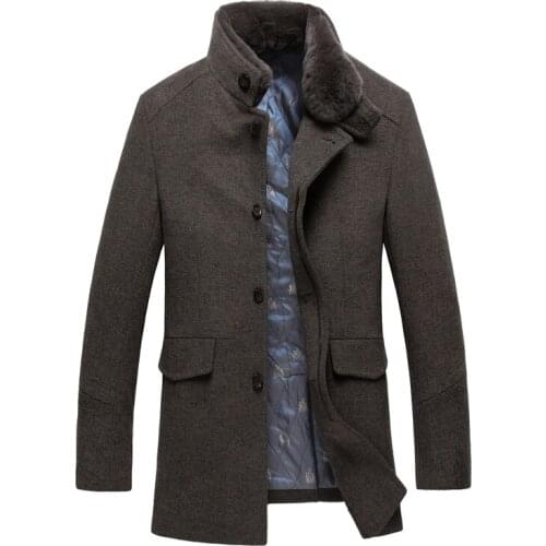 2020 new winter high quality brand luxury otter rabbit fur collar wool casual windbreaker for men, mens thick woolen jacket