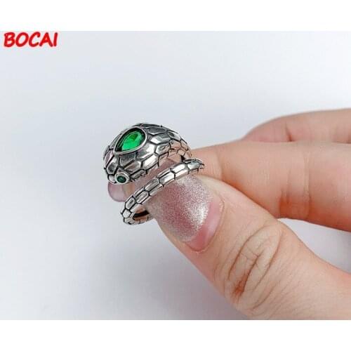 New s925 silver Thai silver retro snake ring female fashion snake-shaped opening emerald ring