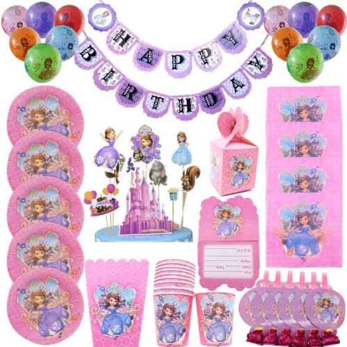 Sofia Princess Disposable Tableware Paper Cup Plates Napkins Banner Tablecloth Baby Shower Birthday Party Decoration Supplies