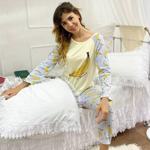 Spring / Summer 2021 New Cotton Long-sleeved Trousers Ladies Pajamas Suit Simple Style Long Pajamas Womens Sleepwear