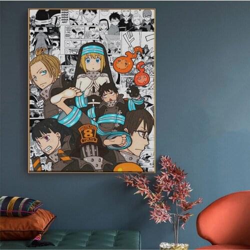 Cartoon Flame Fire Brigade Poster Anime Canvas Painting Wall Art Living Room Bedroom Home Decoration