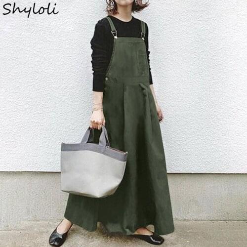 Shyloli Women 2021 Vanguard All Match Strap Dress European And American Women Solid Color Casual Long Strap Dress Casual