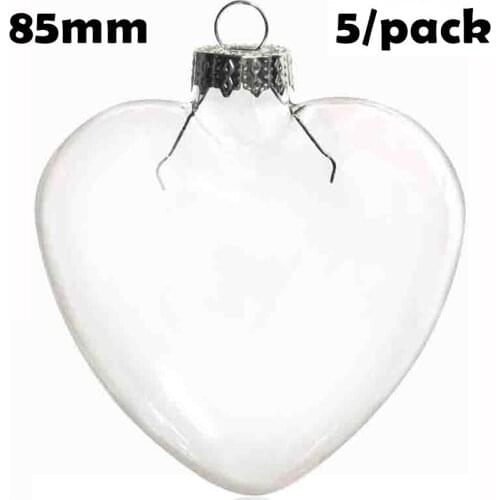Promotion - DIY Paintable Transparent Christmas Decoration, 85mm Glass Heart Ornament, 5/Pack