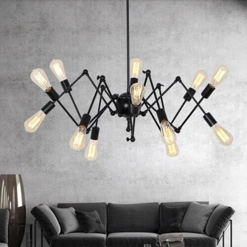 Industrial Sputnik Chandelier Light Fixture 8/12 Lights Adjustable Swing Arms Black Finish Pendant light Indoor Lighting