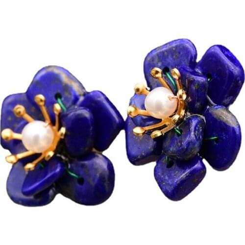 925 silver earrings, natural lapis lazuli, European and American style handmade earrings, female new style