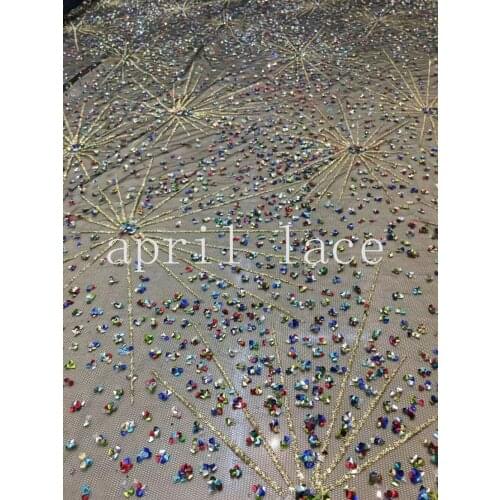 African TT009 # 5yards /bag black mesh colorful sequin hand print tulle mesh fabric for sawing bridal wedding dress