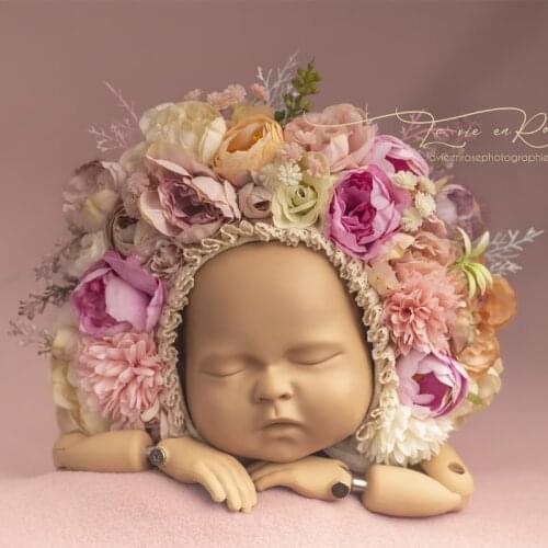 Pink Sunflower Garden Floral Bonnet Hat Knit Newborn Flower Bonnet Photography Shoot Baby Girl Hat Photo Props