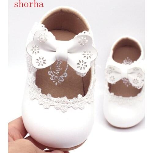 Shorha White Leather Shoes For Baby Girl Bow Knot Girls Shoes comfortable Single Shoe Lace Party Shoe for Kids Children 1-3Year