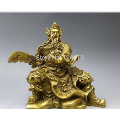 5 Chinese Pure Brass Copper Dragon Guan Gong Guan Yu warrior figurine statue