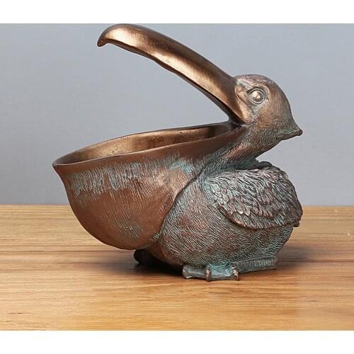Resin Pelican Statue Key Candy Container Storage Animal Model Figurine Miniature Table Desk Holder Ornament Living Room Decor