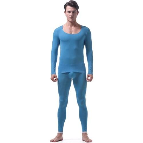 Sets Ice Silk Mens Thermal Underwear Sexy Tight Long John Mens Penis Pouch Gay Thermal Warm Pants Ropa Termica Hombre