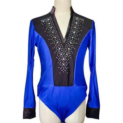 Latin Dance Top Rhinestone V-Neck Men Dance Shirt Ballroom Latin Dancing Clothes Professional Competition Dancewear
