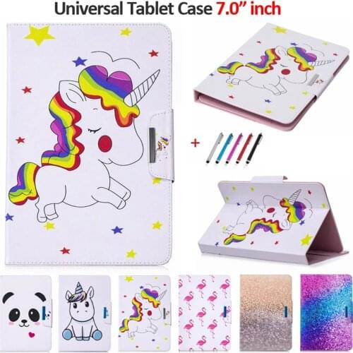 Universal Tablet 7 inch Case Funda For Lenovo Tab V7 Case Cartoon Painted PU Leather Stand Cover For Huawei MediaPad T3 7.0 inch