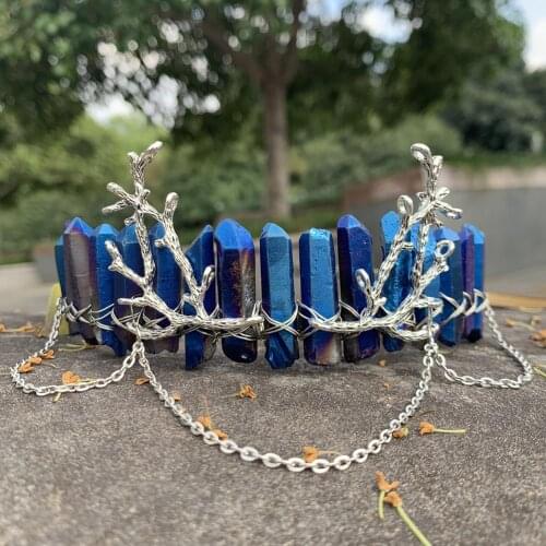 Witch raw crystal crown antlers branch headband witch mermaid princess hair accessories bride party wedding bridesmaid gift