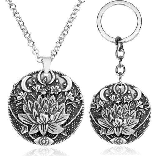 Vintage Mandala Flower of life Necklace Men Women Jewelry Punk Gothic Pattern Pendant Key Chain Necklace Gift