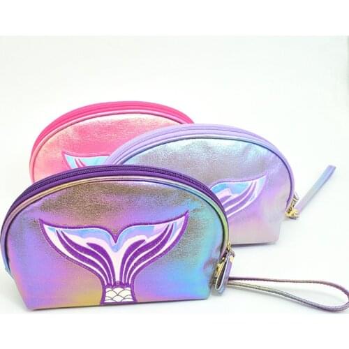 Waterproof Laser Cosmetic Makeup Bag Mermaid Tail Semicircle Cosmetic Toiletry Dressing Storage Bag Travel Hand Makeup Organizer