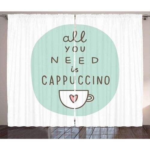 Funny Words Kitchen Curtains All You Need a Cappuccino Quote with Cup of Coffee and Heart Window Decor Panel Set for Kitchen