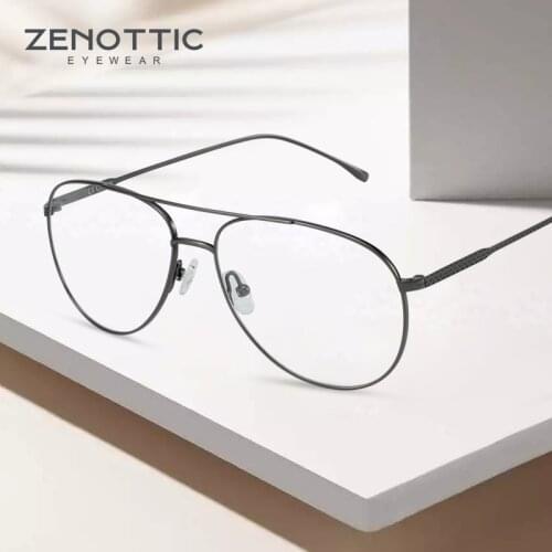 ZENOTTIC Ultralight Pure Titanium Pilot Glasses Frame Women Men CR-39 Clear Lens Optical Myopia Prescription Eyeglasses Frames