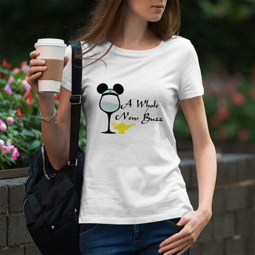Women T-shirts Disney Wine Glass Princess Series Tshirts Kawaii Jasmine Harajuku Outdoor Dropship Summer New Products White Tees