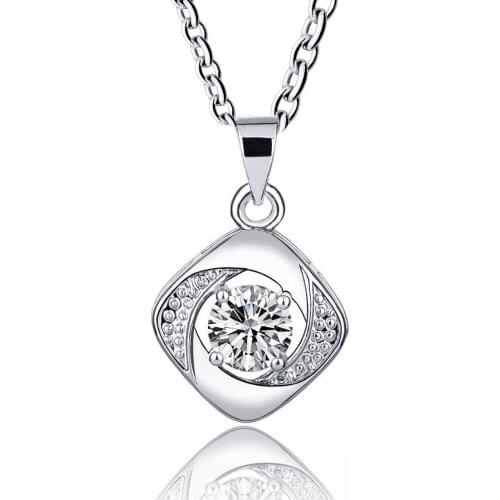 New Simple Prism Shaped Crystal Charm Necklaces & Pendants for Women Silver Color Link Choker Chain Circle Statement Necklaces