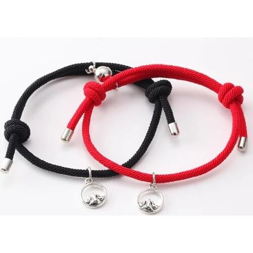 ZV 2pcs/lot Couple Bracelet Adjustable Rope Charm Magnetic Knitted Infinite Love Heart Valentine Gift For Lovers red brazalete