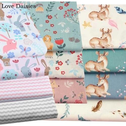 100% Cotton Twill BLUE WHITE PINK GREEN Cartoon Silka Deer Rabbit Wave Animals Flower Fabric For Kid Bedding Sheet Pillow Dress