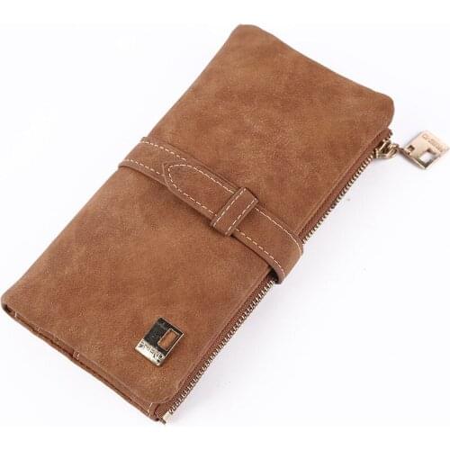 2021 New Fashion Women Wallets Drawstring Nubuck Leather Zipper Long Design Purse Two Fold More Color Clutch