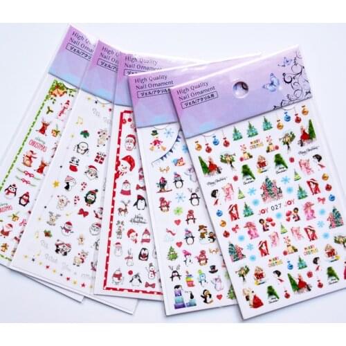 5 Sheets Christmas 3D Nail Sticker For Nails Art Decoration Cartoon Santa Claus Snowflake Adhesive Slider Decals Manicure Tool
