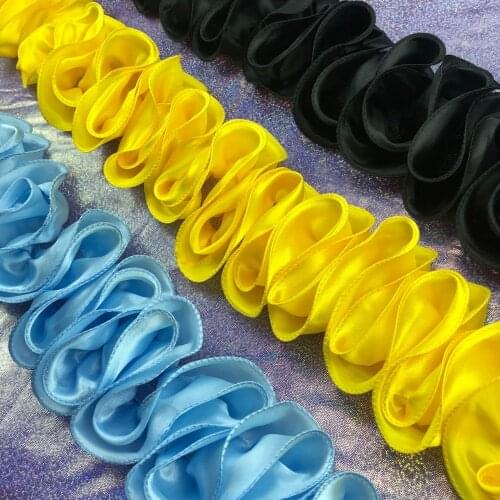 5Yards Royal Blue Pleated Lace Applique Satin Fold Ribbon Collar Neckline Edge Ruffle Trim DIY Sewing Clothes Wedding Decoration