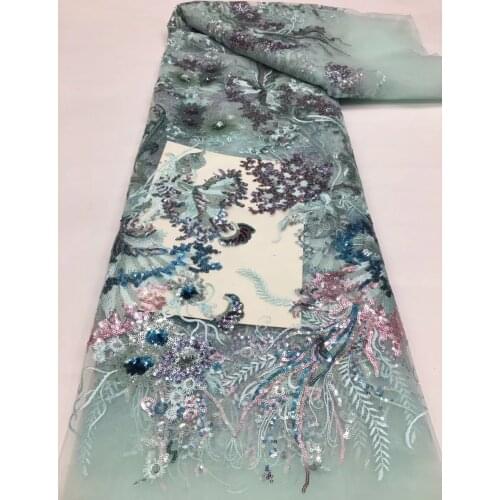 5yards/pc) Mint green African tulle lace fabric with wonderful embroidery and sequins Soft French net lace for party FSS441