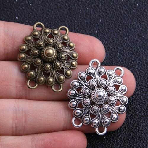 6pcs 27*31mm Retro Two Color Zinc Alloy Shaped Flower Pendants Connectors Linker For DIY Charm Jewelry Accessorie