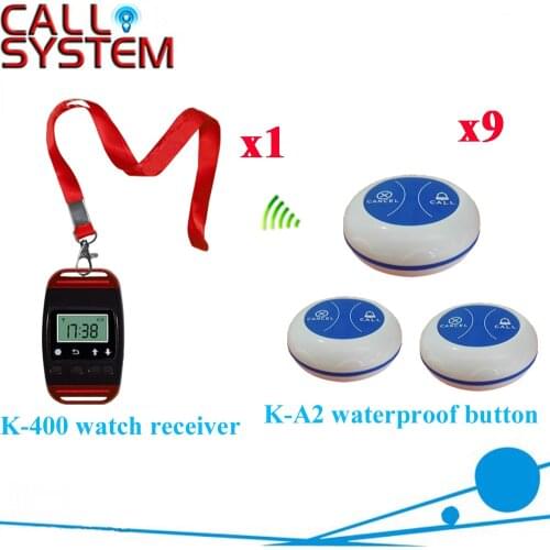 Wireless Table Buzzer Bell System Long Range Distance Order Service Pager For Resraurant CE Passed( 1 watch + 9 call button )