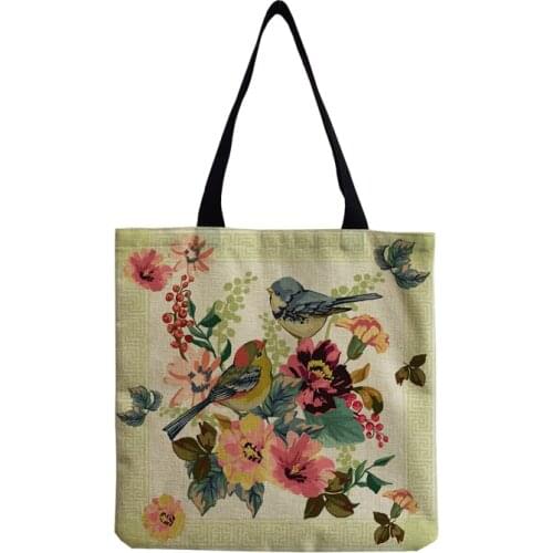 Bright Colors Chinese Style Floral Printed Large Womens Bag Cartoon Cute Branch Bird Shoulder Bag Eco Protection Daily Handbags