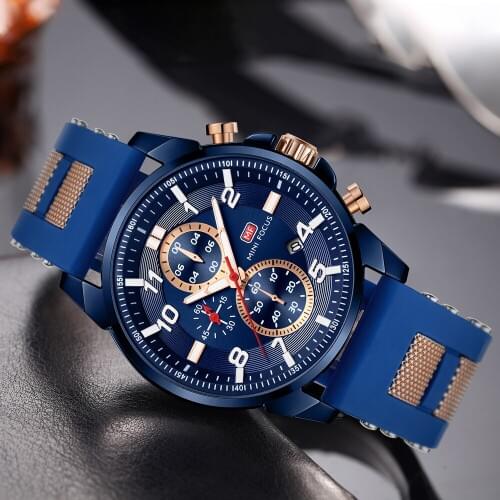 Mens Sports Watches Top Brand Luxury Quartz Military Watch Blue Rubber Strap Waterproof Clock Men Chronograph Casual Wristwatch