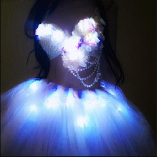 EC49 Ballroom dance led costumes TUTU bra dresses women dj stage show wears clothe catwalk performance models skirt party disco