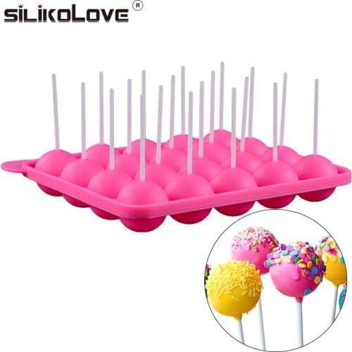 1PC Lollipop Mould 20 Holes Silicone Pop Mold DIY lollipop Chocolate Cookie Candy Maker Tray for Party for Children with Sticks