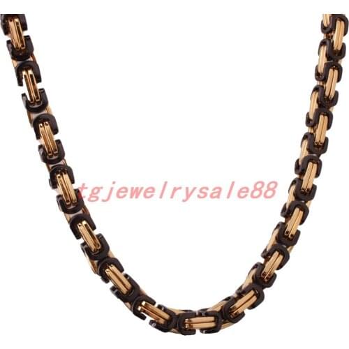 Hot Sale 8mm Wide Black Color Gold Color Byzantine Chain Cool Biker Mens Fashion Jewelry 7-40" Option Stainless Steel Box Chain
