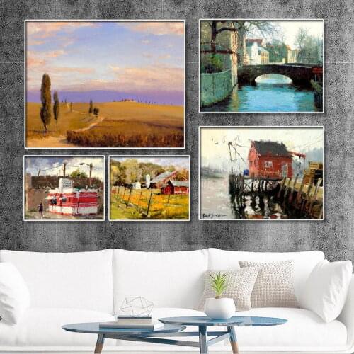 Modern Style Home Hotel Bar Decorative Painting Landscape Painting Canvas Micro-Spray Printing Hanging Painting Home Decor Cafe