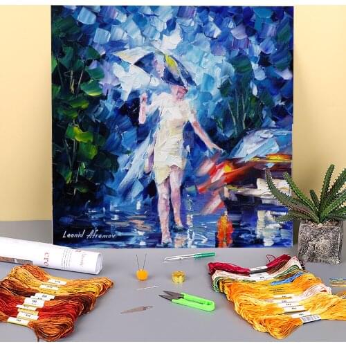 Lady In White Printed Fabric 11CT Cross Stitch Complete Kit DIY Embroidery DMC Threads Painting Knitting Hobby Sewing Home