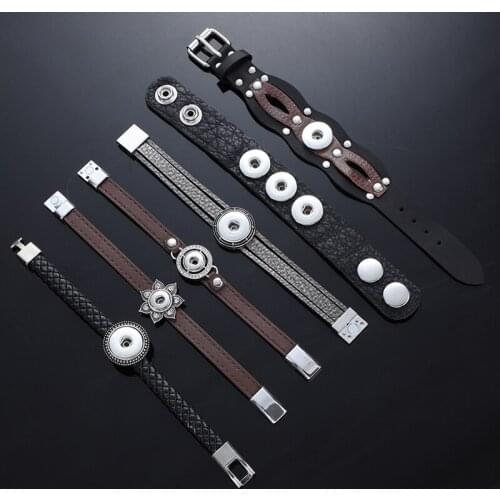 Snap Brass Bracelet 18 mm inTerchangeable Bracelets For Men And Women Classic Bracelet Retro All-Match All-Match Leather Bracele