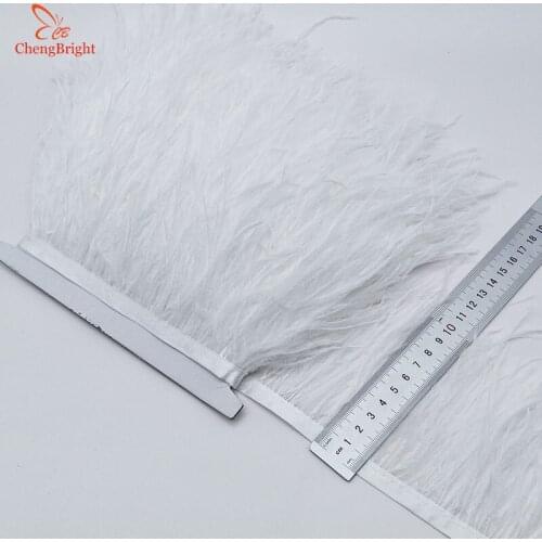 ChengBright Wholesale High Quality 10Yards White real Ostrich Feather Ribbon Ostrich Feathers Trim Fringe Clothing Decoration